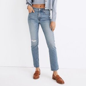 *NWT* MADEWELL Mid-Rise Perfect Vintage Jean in Ainsdale Wash: Knee-Rip Edition
